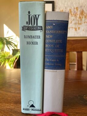 2 Vintage Books: Joy of Cooking by Irma Rombauer + Etiquette by Amy Vanderbilt